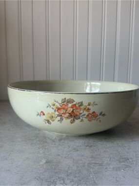 Hall China Gaillardia 9” Serving Bowl 1930’s EUC Uranium Glaze Platinum Rim Rare